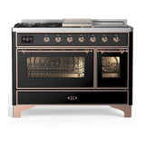 ILVE UM48FSNR3BKP Majestic III 48 inch Dual Fuel Range with 5 Black Brass Burners, Griddle and French Top, Dual Function Burner up to 25,000 BTU (Natural Gas, Triple Glass Door, Glossy Black, Copper)