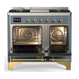 ILVE UMD40FQNR3BGG Majestic III 40 inch Dual Fuel Range with 6 Burners and Griddle, Dual Function Burner up to 25,000 BTU (Natural Gas, Solid Door, Blue Grey, Brass)