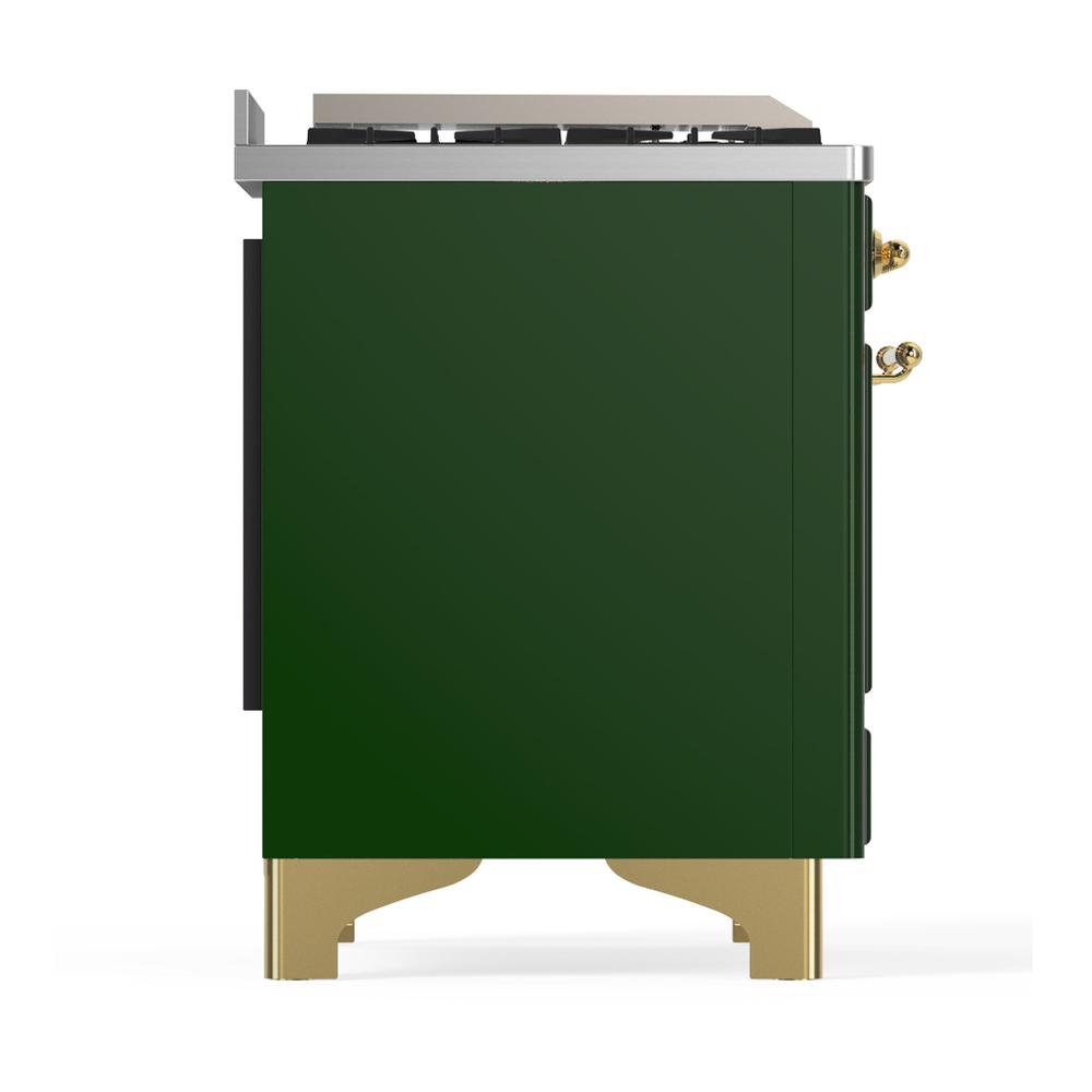 ILVE UM48FSQNR3EGG Majestic III 48 inch Dual Fuel Range with 5 Black Brass Burners, Griddle and French Top, Dual Function Burner up to 25,000 BTU (Natural Gas, Solid Door, Emerald Green, Brass)