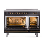 ILVE UNI486QNMPBKB Nostalgie II Noblesse 48 inch Induction Range (Solid Door, Glossy Black, Burnished)