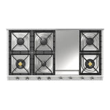 ILVE UHCP1265FNSSCLP Nostalgie II 48 inch Built-In Gas Cooktop with 8 Burners, Griddle, in Stainless Steel (Liquid Propane, Chrome)