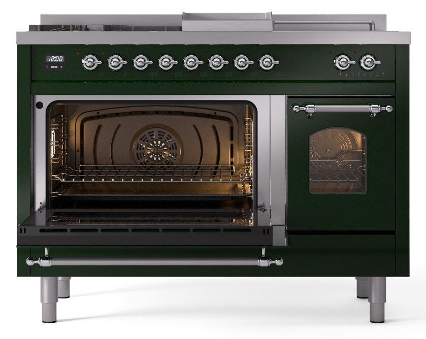 Nostalgie II 48 Inch Dual Fuel Liquid Propane Freestanding Range in Emerald Green with Chrome Trim