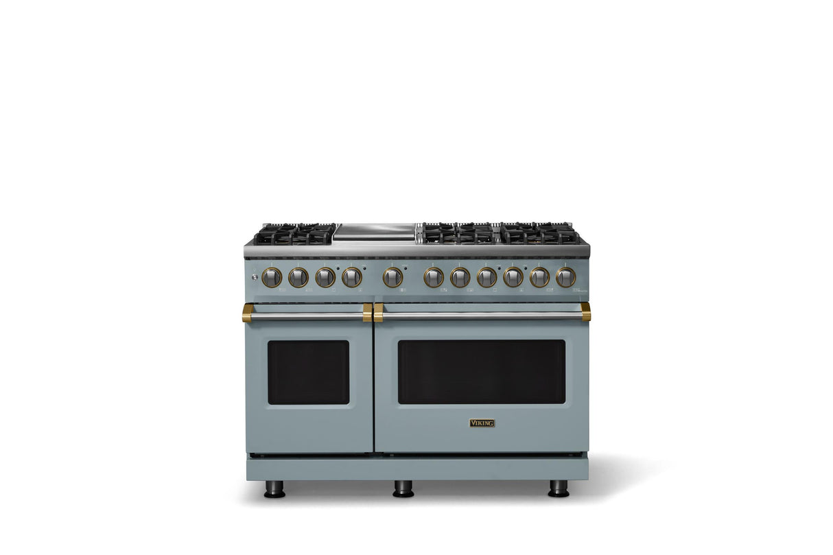 48"W. Dual Fuel Range (Burner: 6g, Finish: November Sky, Trim: Brushed Brass, Fuel: Propane)