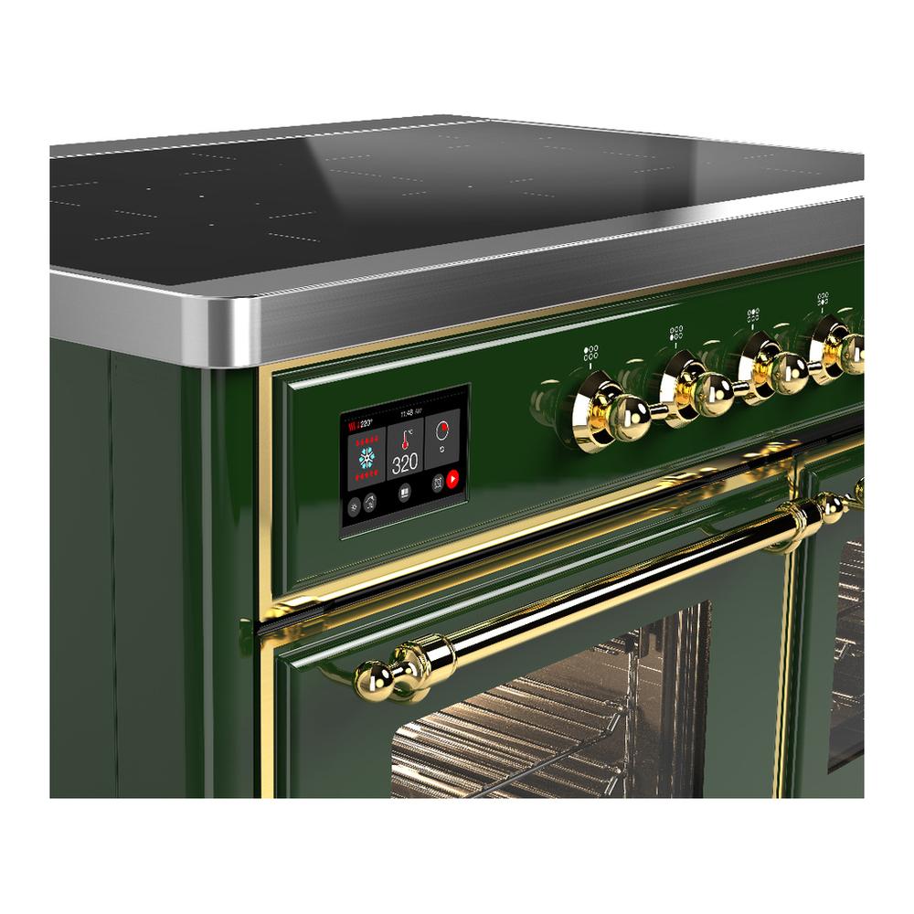 ILVE UMDIB40NR3EGG Majestic III 40 inch Induction Range with 6 Elements, 3.82 cu. ft. Total Oven Capacity (Triple Glass Door, Emerald Green, Brass)