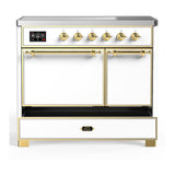 ILVE UMDIB40QNR3WHG Majestic III 40 inch Induction Range with 6 Elements, 3.82 cu. ft. Total Oven Capacity (Solid Door, White, Brass)