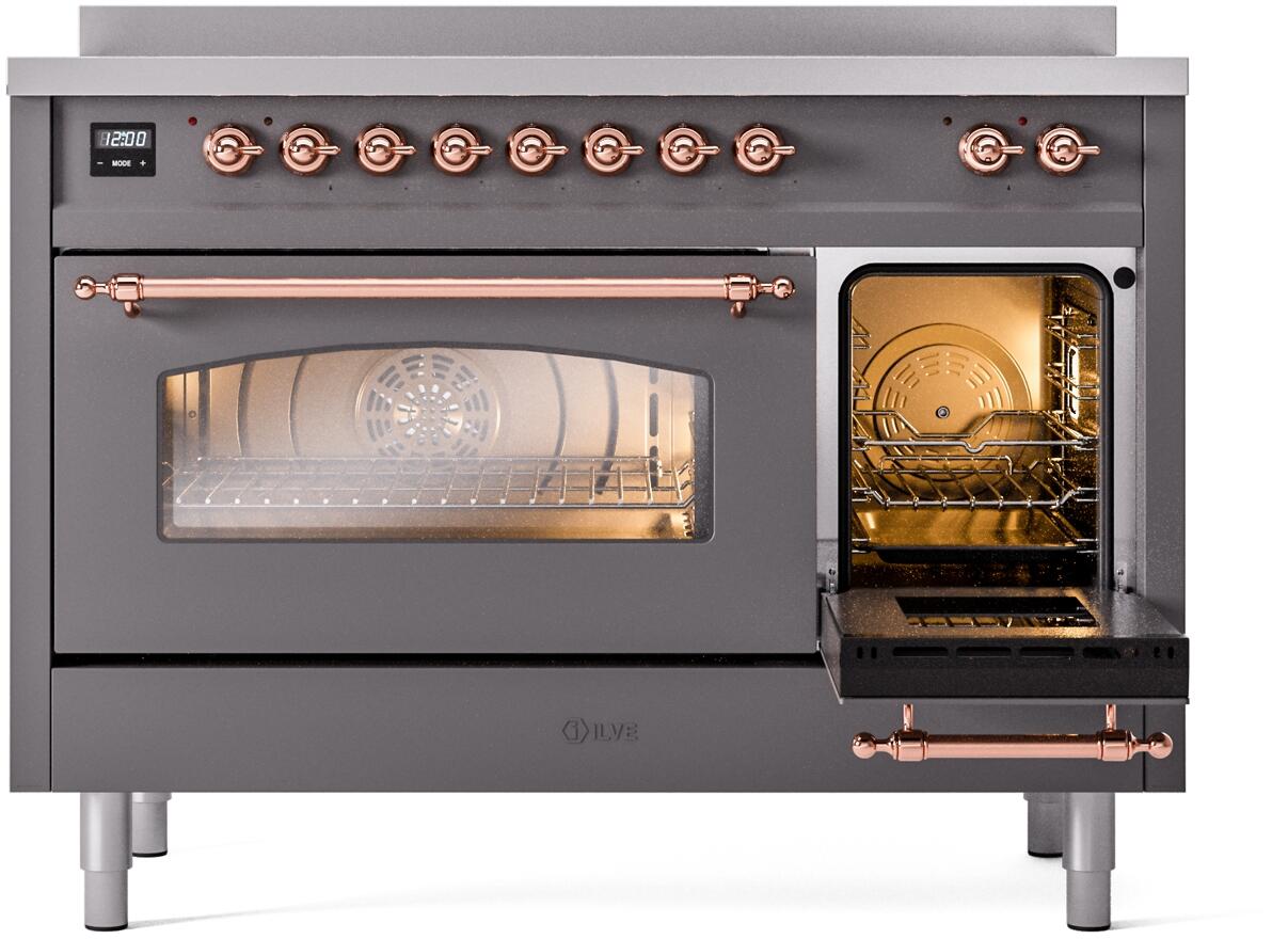 Nostalgie II 48 Inch Electric Freestanding Range in Matte Graphite with Copper Trim