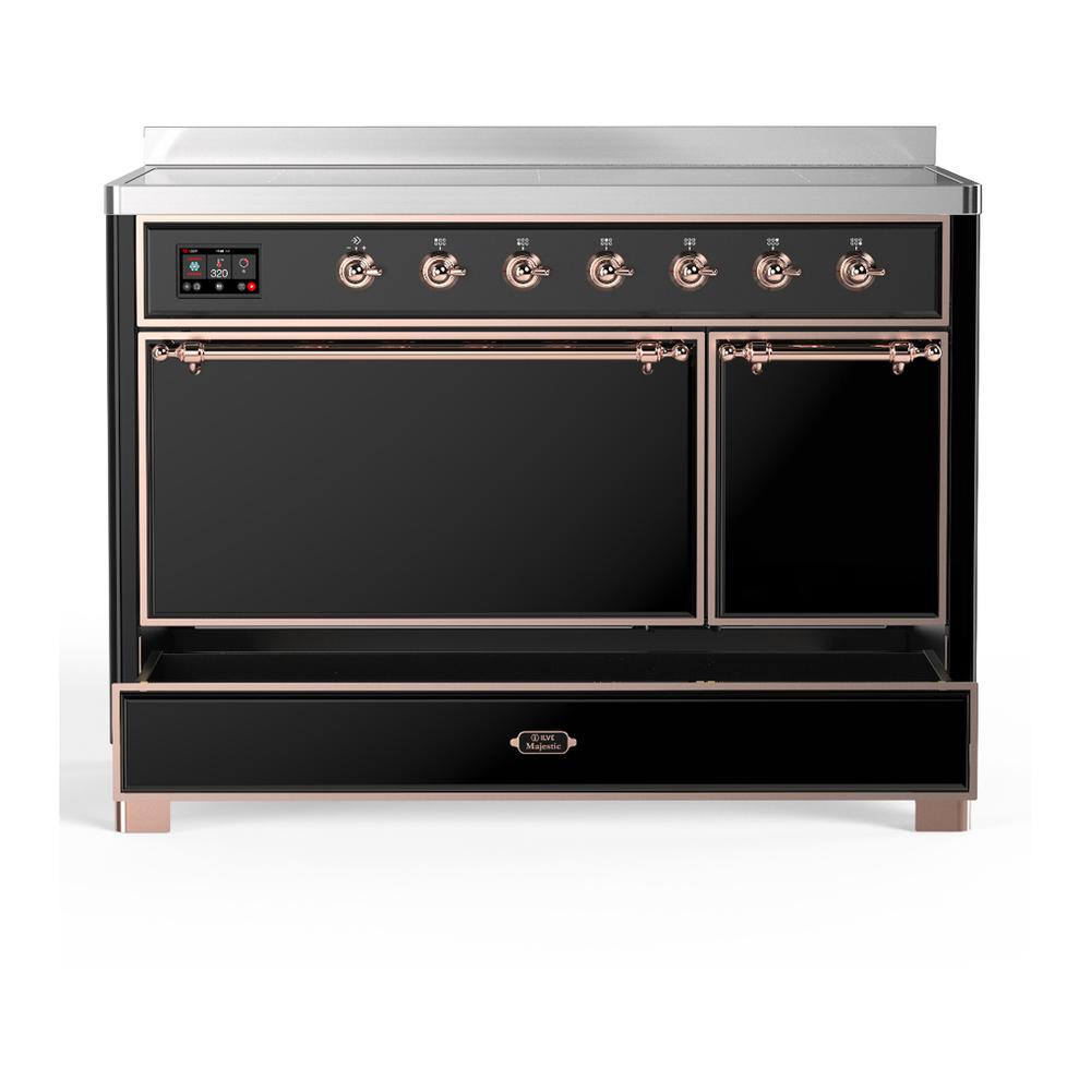 ILVE UMIB48QNR3BKP Majestic III 48 inch Induction Range with 6 Elements, 5.02 cu. ft. Total Oven Capacity (Solid Door, Glossy Black, Copper)