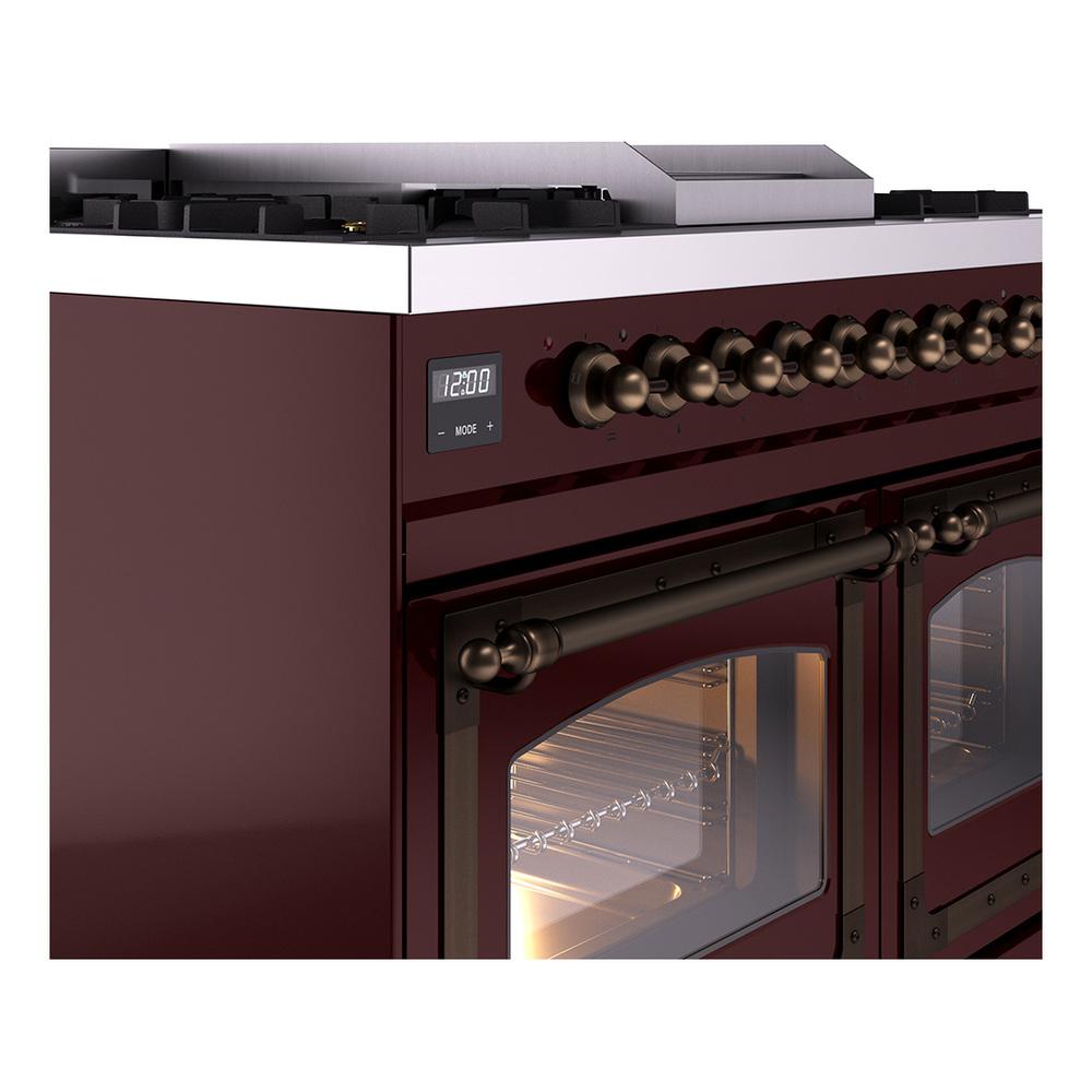 ILVE UND40FNMPBUBLP Nostalgie II Noblesse 40 inch Dual Fuel Range (Liquid Propane, Triple Glass Door, Burgundy, Burnished)