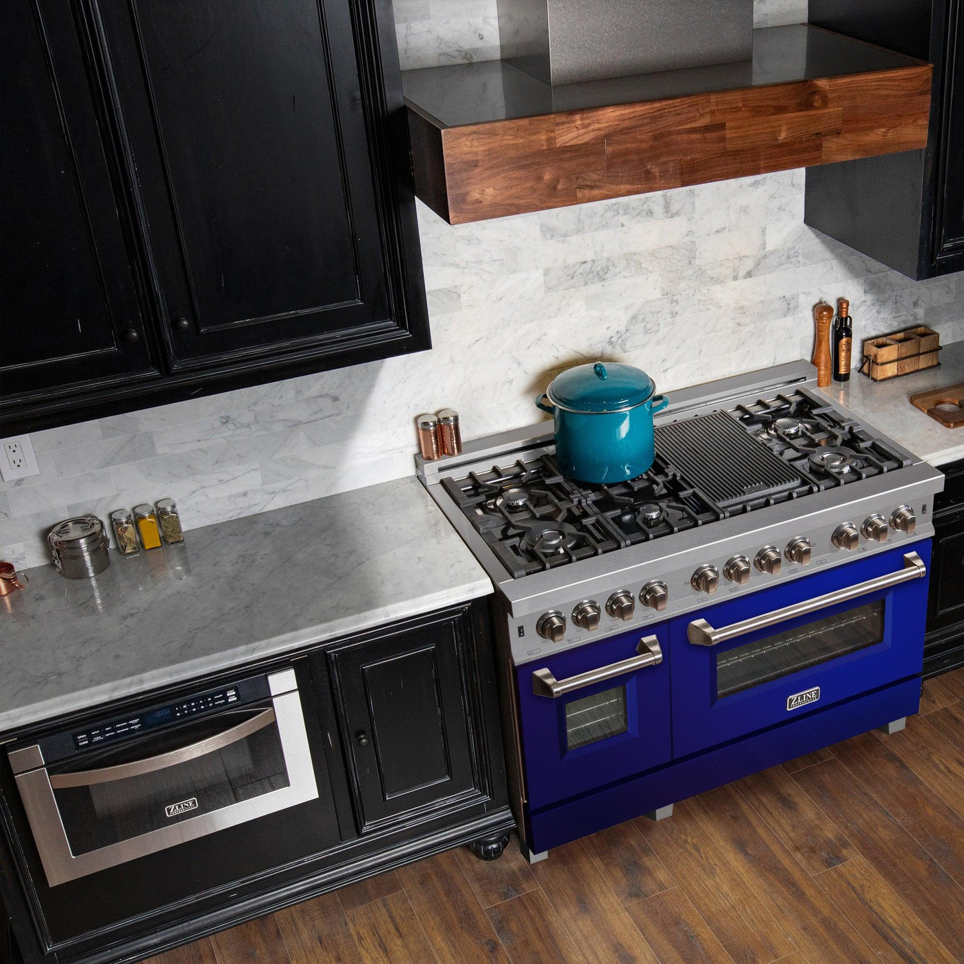 ZLINE 48 in. DuraSnow Stainless Steel 6.0 cu.ft. 7 Gas Burner/Electric Oven Range with Color Door Options (RAS-SN-48) [Color: Blue Matte]