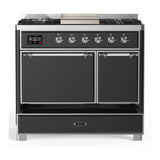 ILVE UMD40FQNR3MGC Majestic III 40 inch Dual Fuel Range with 6 Burners and Griddle, Dual Function Burner up to 25,000 BTU (Natural Gas, Solid Door, Graphite Matte, Chrome)