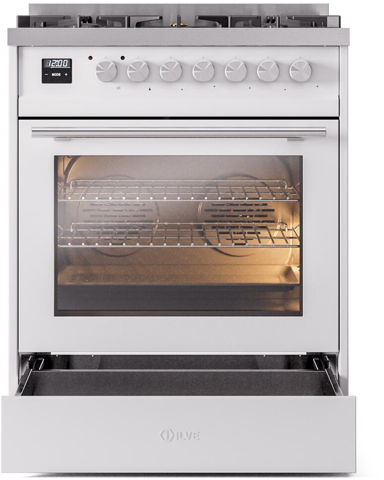 Professional Plus II 30 Inch Dual Fuel Natural Gas Freestanding Range in White with Trim