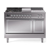 ILVE UN48FSQNMPSSCLP Nostalgie II Noblesse 48 inch Dual Fuel Range (5 Sealed Burners + Griddle + French Top, Liquid Propane, Solid Door, Stainless Steel, Chrome)