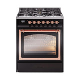 ILVE UN30NMPBKP Nostalgie II Noblesse 30 inch Dual Fuel Range (Natural Gas, Triple Glass Door, Glossy Black, Copper)