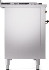 Nostalgie II 48 Inch Dual Fuel Liquid Propane Freestanding Range in Stainless Steel with Bronze Trim