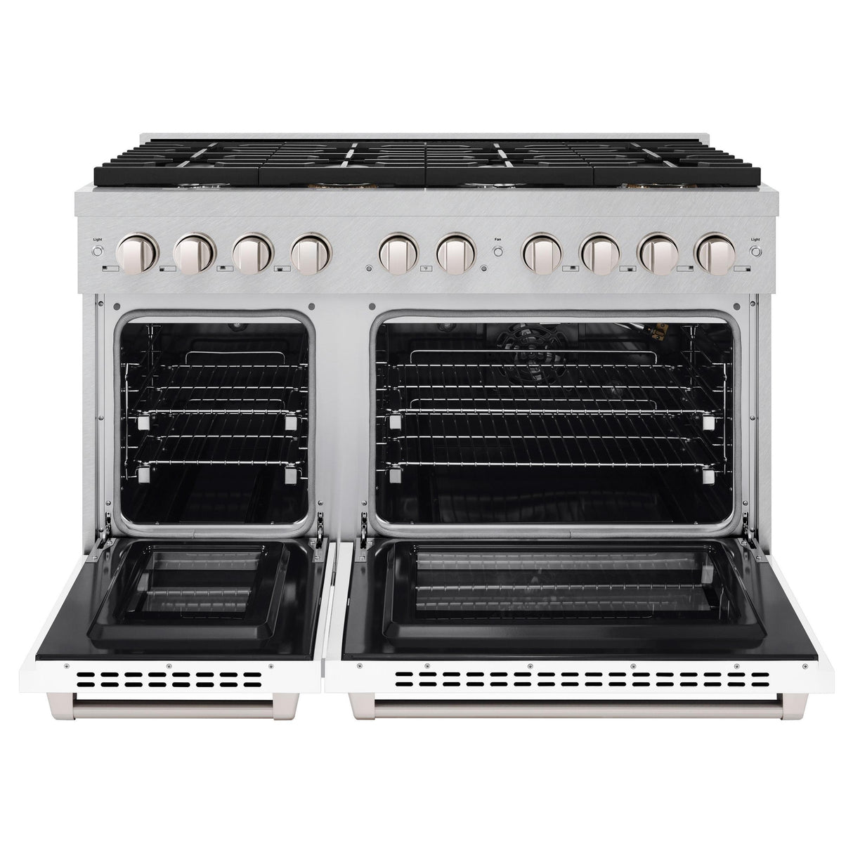 ZLINE 48 in. 6.7 cu. ft. 8 Burner Double Oven Gas Range in DuraSnow' Stainless Steel with White Matte Doors (SGRS-WM-48)