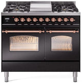 Nostalgie II 40 Inch Dual Fuel Natural Gas Freestanding Range in Glossy Black with Copper Trim