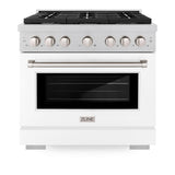 ZLINE 36 in. 5.2 cu. ft. 6 Burner Gas Range with Convection Gas Oven in DuraSnow' Stainless Steel with White Matte Door (SGRS-WM-36)