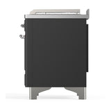 ILVE UM48FSNR3MGC Majestic III 48 inch Dual Fuel Range with 5 Black Brass Burners, Griddle and French Top, Dual Function Burner up to 25,000 BTU (Natural Gas, Triple Glass Door, Graphite Matte, Chrome)