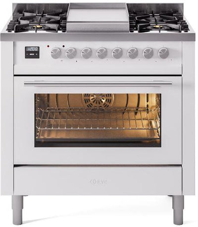 Professional Plus II 36 Inch Dual Fuel Natural Gas Freestanding Range in White with Trim