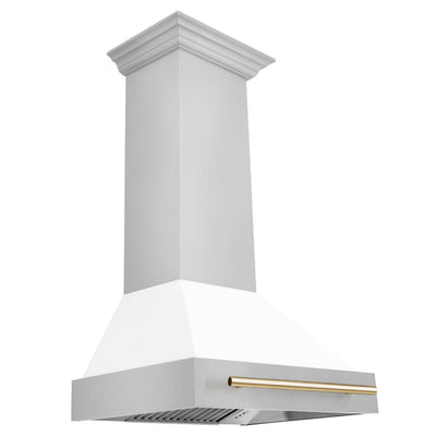 ZLINE 30 in. Autograph Edition Stainless Steel Range Hood with White Matte Shell and Accents (8654STZ-WM30) [Color: Gold]