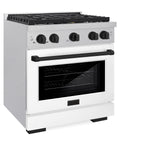 ZLINE Autograph Edition 30 in. 4.2 cu. ft. 4 Burner Gas Range with Convection Gas Oven in DuraSnow' Stainless Steel with White Matte Door and Matte Black Accents (SGRSZ-WM-30-MB)