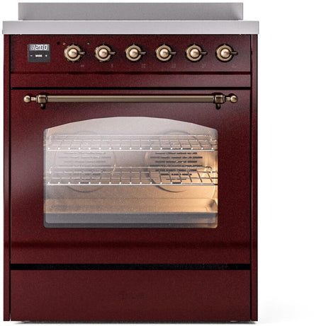 Nostalgie II 30 Inch Electric Freestanding Range in Burgundy with Bronze Trim