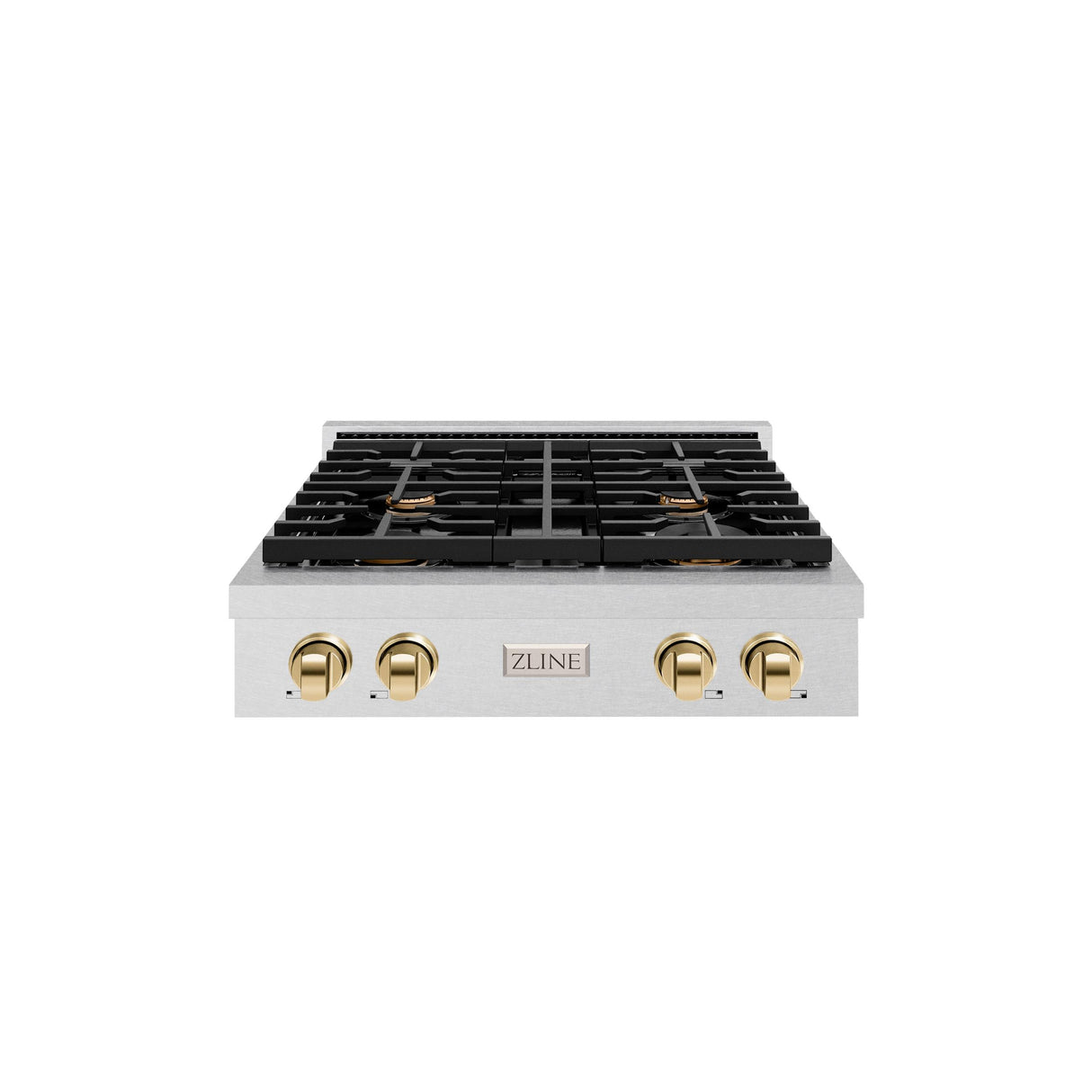 ZLINE 30 in. Autograph Edition Paramount Gas Rangetop with 4 Burners and Porcelain Cooktop in DuraSnow' Stainless Steel with Polished Gold Accents (SRTSZ-30-G)