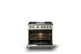36"W. Dual Fuel Range (Burner: 4g, Finish: Pure White, Trim: Polished Chrome, Fuel: Propane)