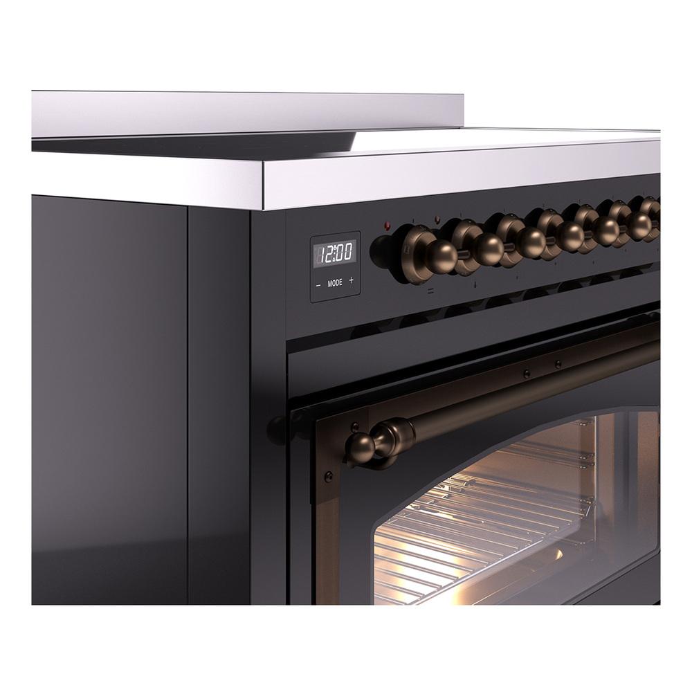 ILVE UNI486NMPBKB Nostalgie II Noblesse 48 inch Induction Range (Triple Glass Door, Glossy Black, Burnished)