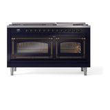 ILVE UN60FNMPMBBLP Nostalgie II Noblesse 60 inch Dual Fuel Range (9 Sealed Burners + Griddle, Liquid Propane, Triple Glass Door, Midnight Blue, Burnished)