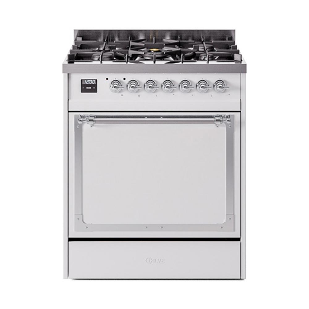 ILVE UN30QNMPWHCLP Nostalgie II Noblesse 30 inch Dual Fuel Range (Liquid Propane, Solid Door, White, Chrome)