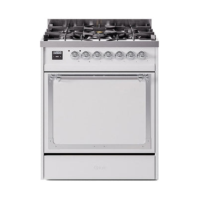 ILVE UN30QNMPWHCLP Nostalgie II Noblesse 30 inch Dual Fuel Range (Liquid Propane, Solid Door, White, Chrome)