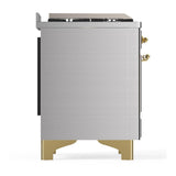 ILVE UM36FQNR3SSG Majestic III 36 inch Dual Fuel Range with 6 Black Brass Burners and Griddle, Dual Function Burner up to 25,000 BTU (Solid Door, Stainless Steel, Brass, Natural Gas)