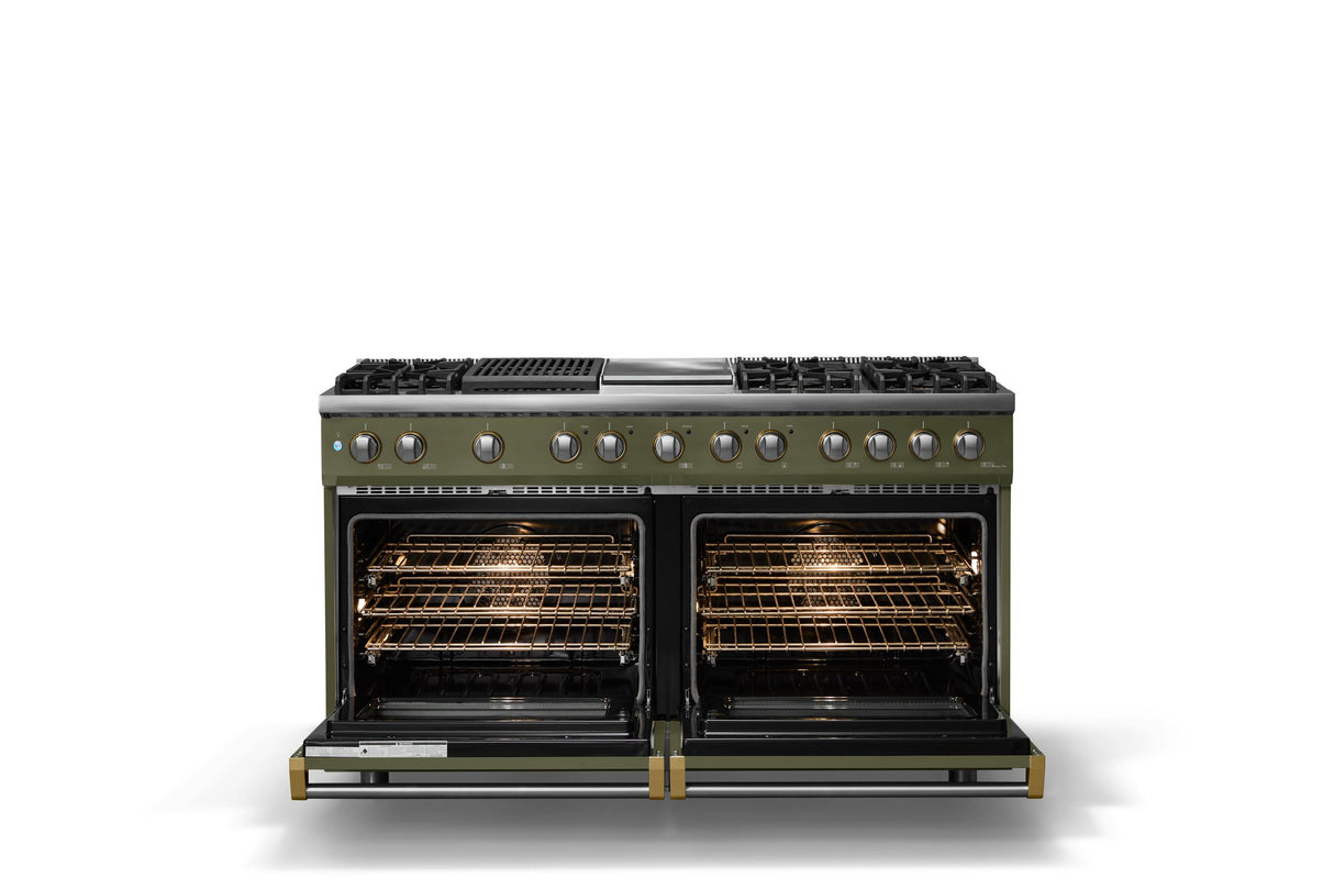 60"W.Dual Fuel Range (Finish: Martini, Trim: Brushed Brass, Fuel: Propane)