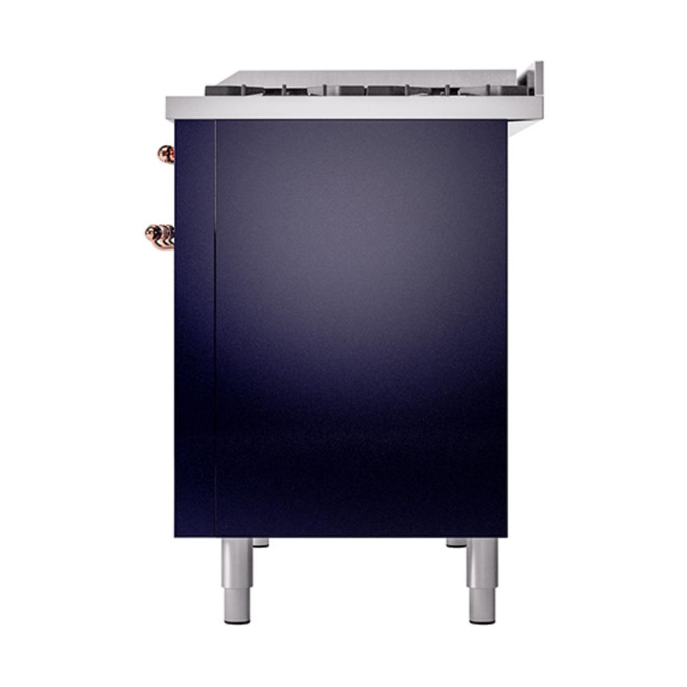 ILVE UN48FQNMPMBP Nostalgie II Noblesse 48 inch Dual Fuel Range (8 Sealed Burners + Griddle, Natural Gas, Solid Door, Midnight Blue, Copper)
