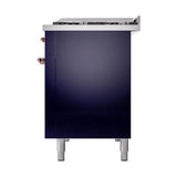 ILVE UN48FQNMPMBP Nostalgie II Noblesse 48 inch Dual Fuel Range (8 Sealed Burners + Griddle, Natural Gas, Solid Door, Midnight Blue, Copper)