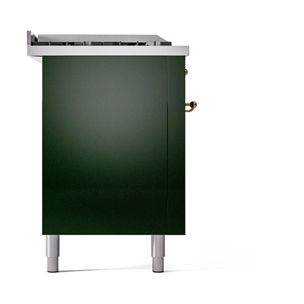 ILVE UN60FSQNMPEGGLP Nostalgie II Noblesse 60 inch Dual Fuel Range (7 Sealed Burners + Griddle + French Top, Liquid Propane, Solid Door, Emerald Green, Brass)