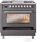 Professional Plus II 36 Inch Dual Fuel Natural Gas Freestanding Range in Matte Graphite with Trim