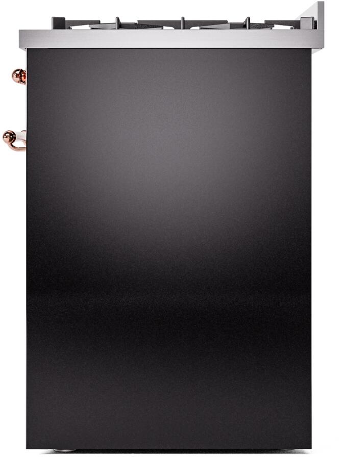 Nostalgie II 30 Inch Dual Fuel Natural Gas Freestanding Range in Glossy Black with Copper Trim