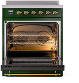 Nostalgie II 30 Inch Electric Freestanding Range in Emerald Green with Brass Trim