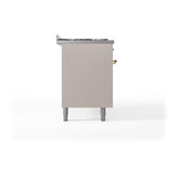 ILVE UN60FQNMPAWGLP Nostalgie II Noblesse 60 inch Dual Fuel Range (9 Sealed Burners + Griddle, Liquid Propane, Solid Door, Antique White, Brass)