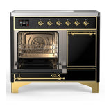 ILVE UMDIB40QNR3BKG Majestic III 40 inch Induction Range with 6 Elements, 3.82 cu. ft. Total Oven Capacity (Solid Door, Glossy Black, Brass)