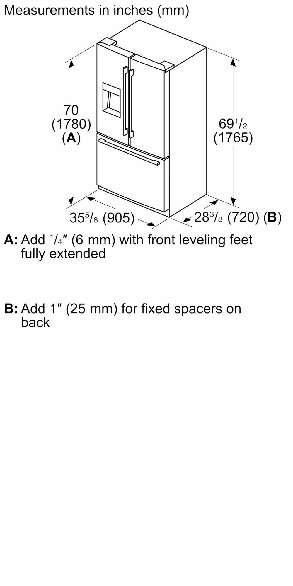 500 Series French Door Bottom Mount Refrigerator 36" Stainless steel (with anti-fingerprint), Total No Frost