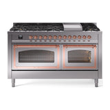 ILVE UN60FNMPSSPLP Nostalgie II Noblesse 60 inch Dual Fuel Range (9 Sealed Burners + Griddle, Liquid Propane, Triple Glass Door, Stainless Steel, Copper)