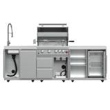 FORNO Bulnes 30-Inch BBQ, 60,000 BTU, 3 Burners with Sear & Rotisserie Infrared Burners, Stainless Steel Outdoor Kitchen with 1.8 cu.ft. Beverage Center & White Sintered Stone Countertops