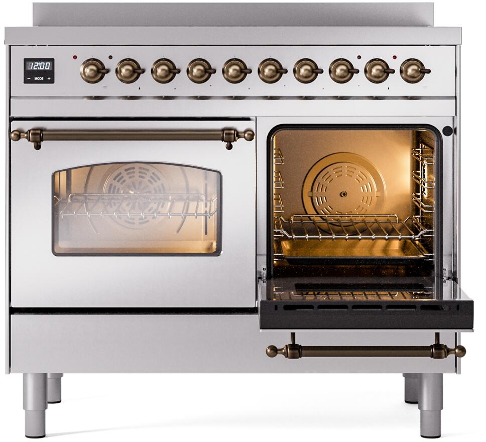 Nostalgie II 40 Inch Electric Freestanding Range in Stainless Steel with Bronze Trim