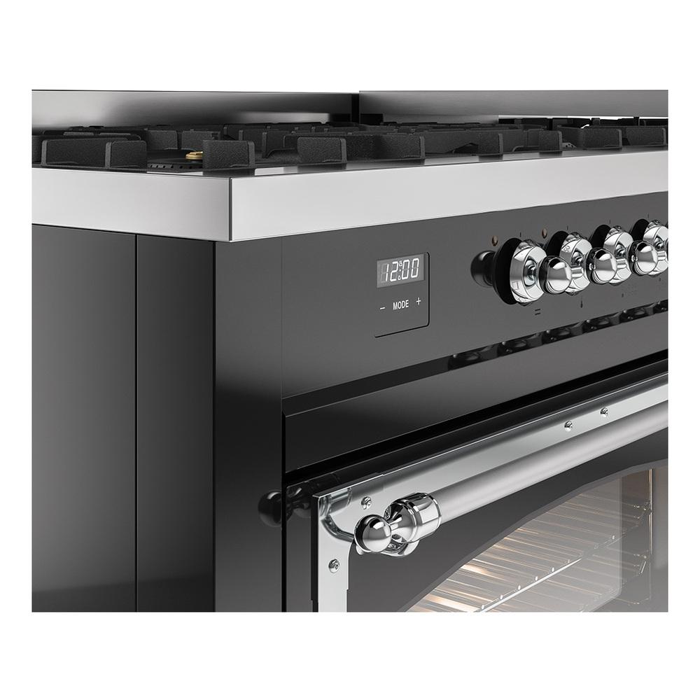 ILVE UN60FNMPBKC Nostalgie II Noblesse 60 inch Dual Fuel Range (9 Sealed Burners + Griddle, Natural Gas, Triple Glass Door, Glossy Black, Chrome)