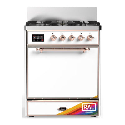 ILVE UM30QNR3RAP Majestic III 30 inch Dual Fuel Range with 5 Black Brass Burners, Dual Function Burner up to 25,000 BTU (Natural Gas, Solid Door, RAL, Copper)