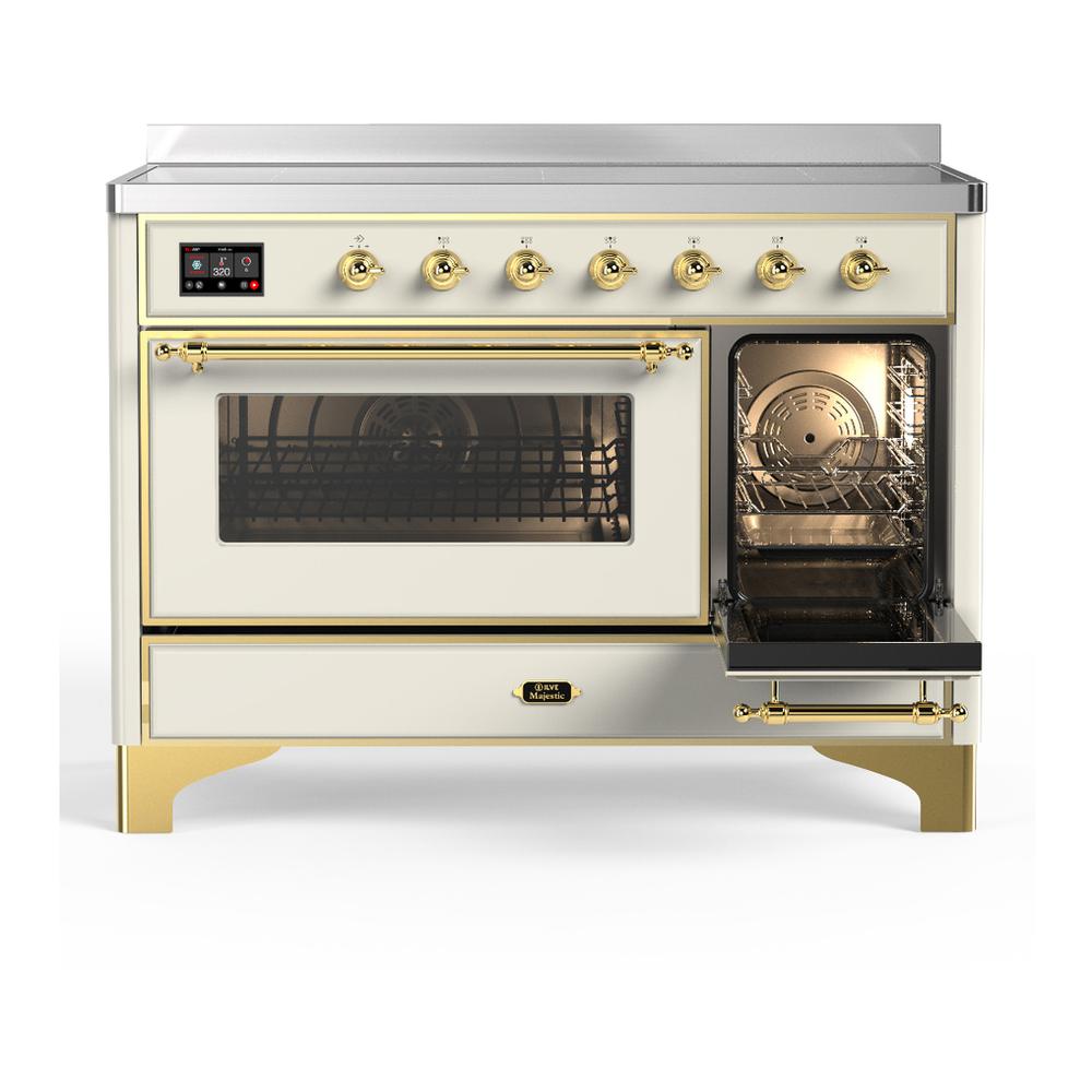ILVE UMIB48NR3AWG Majestic III 48 inch Induction Range with 6 Elements, 5.02 cu. ft. Total Oven Capacity (Triple Glass Door, Antique White, Brass)