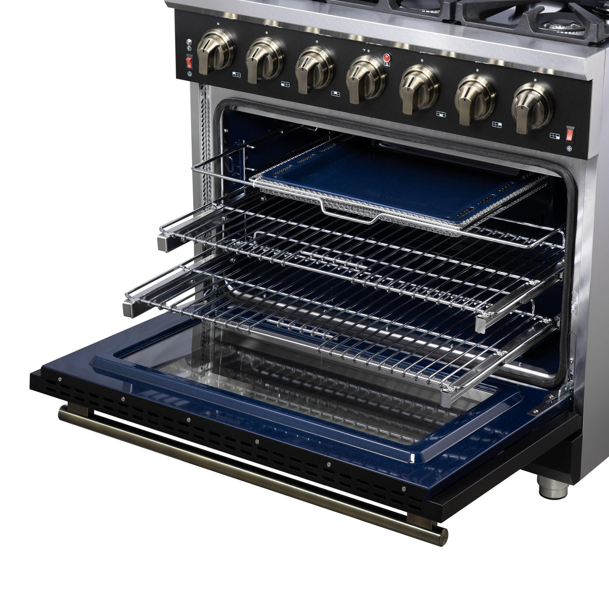 Forno Massimo 36-Inch Black Freestanding Gas Range, 6 Sealed Burners, Convection Oven, Energy Efficient